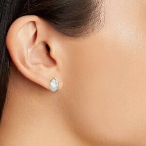 NWT Argento Vivo Mother of Pearl Hexagon Stud Earrings 18K Gold Plated